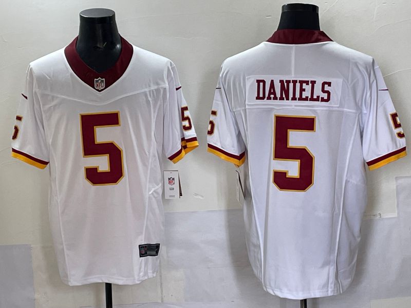 Men 2025 Washington Commanders #5 Daniels White Four generations Nike Limited NFL Jersey 05